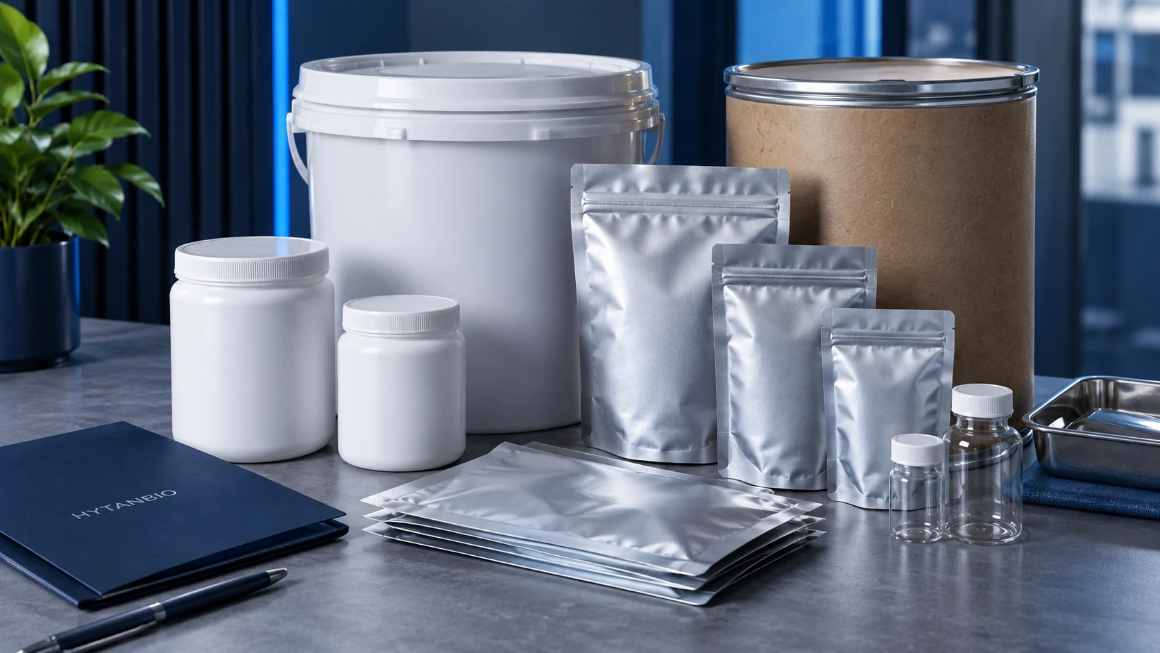 Bulk Peptide Raw Materials — Packaging format concepts HYTANBIO illustrative business scene