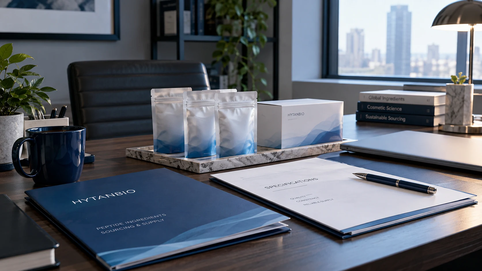 Cosmetic Peptides — Commercial supply planning HYTANBIO illustrative business scene