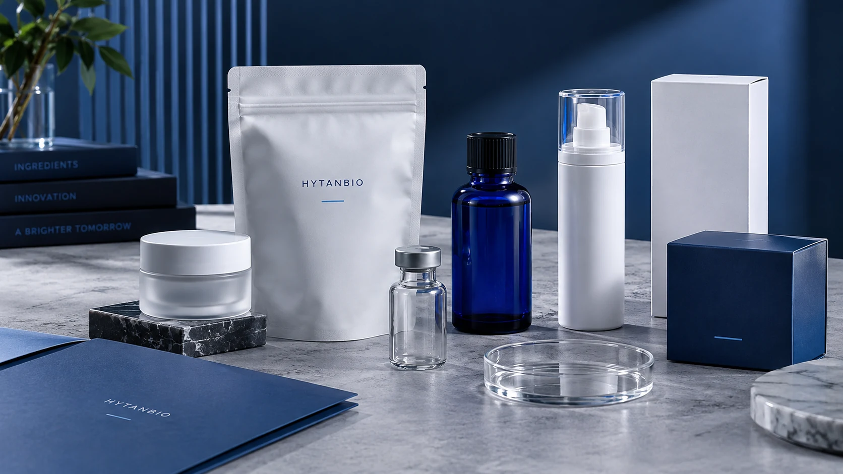 Cosmetic Peptides — Packaging format concepts HYTANBIO illustrative business scene