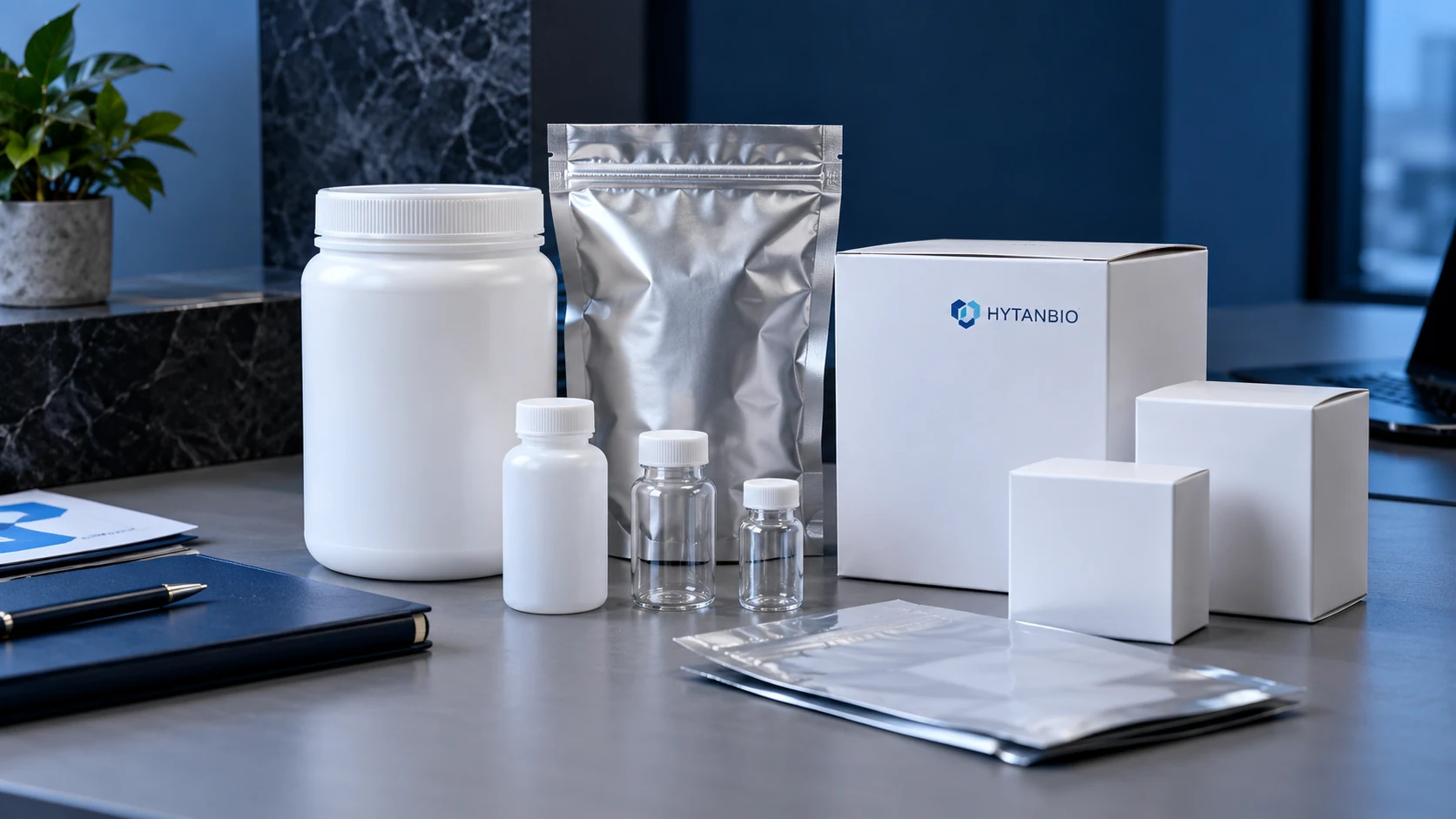 Peptide Intermediates — Packaging format concepts HYTANBIO illustrative business scene