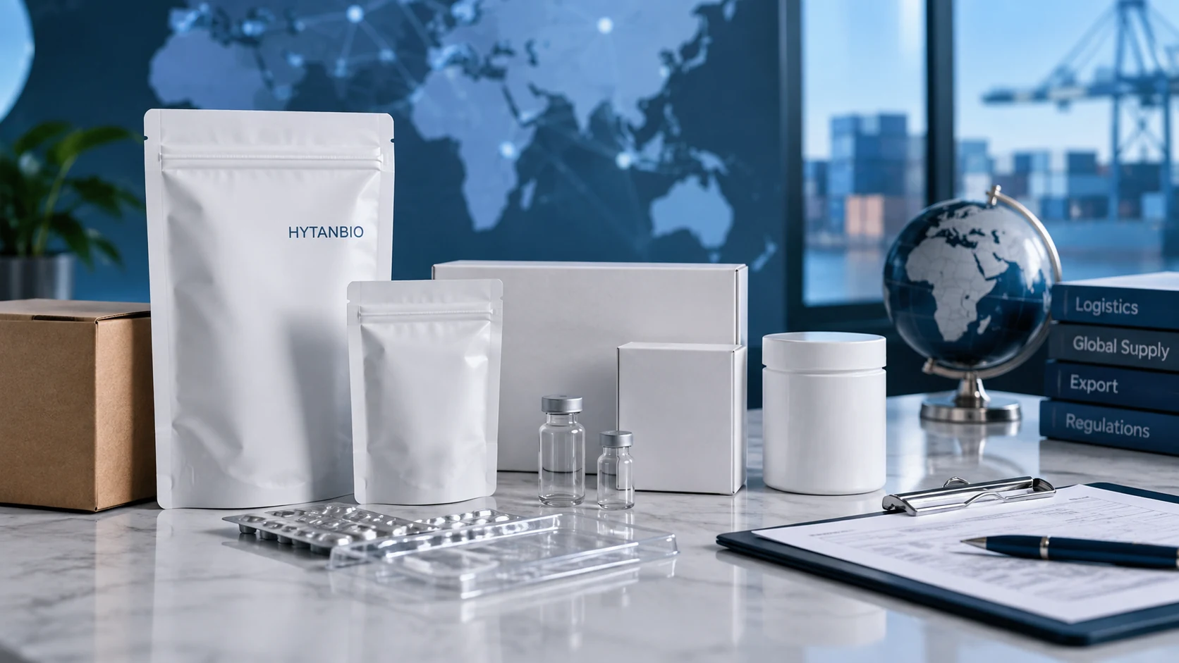Export and Logistics Coordination — Packaging format concepts HYTANBIO illustrative business scene