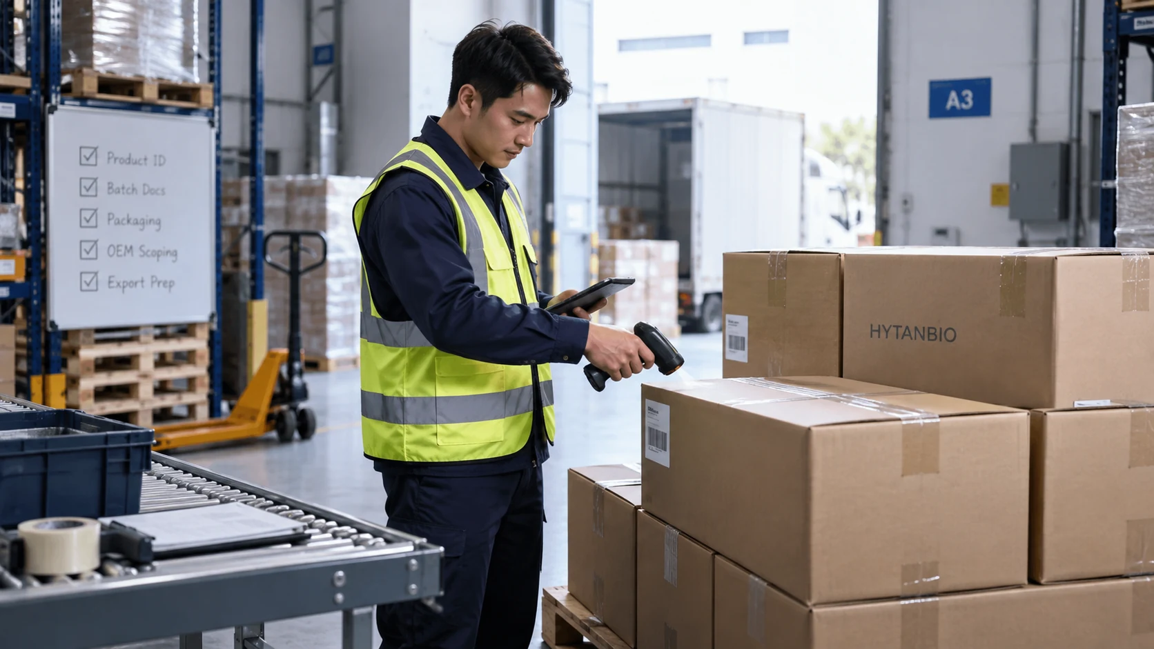 Knowledge for Better Procurement — Warehouse coordination HYTANBIO illustrative business scene