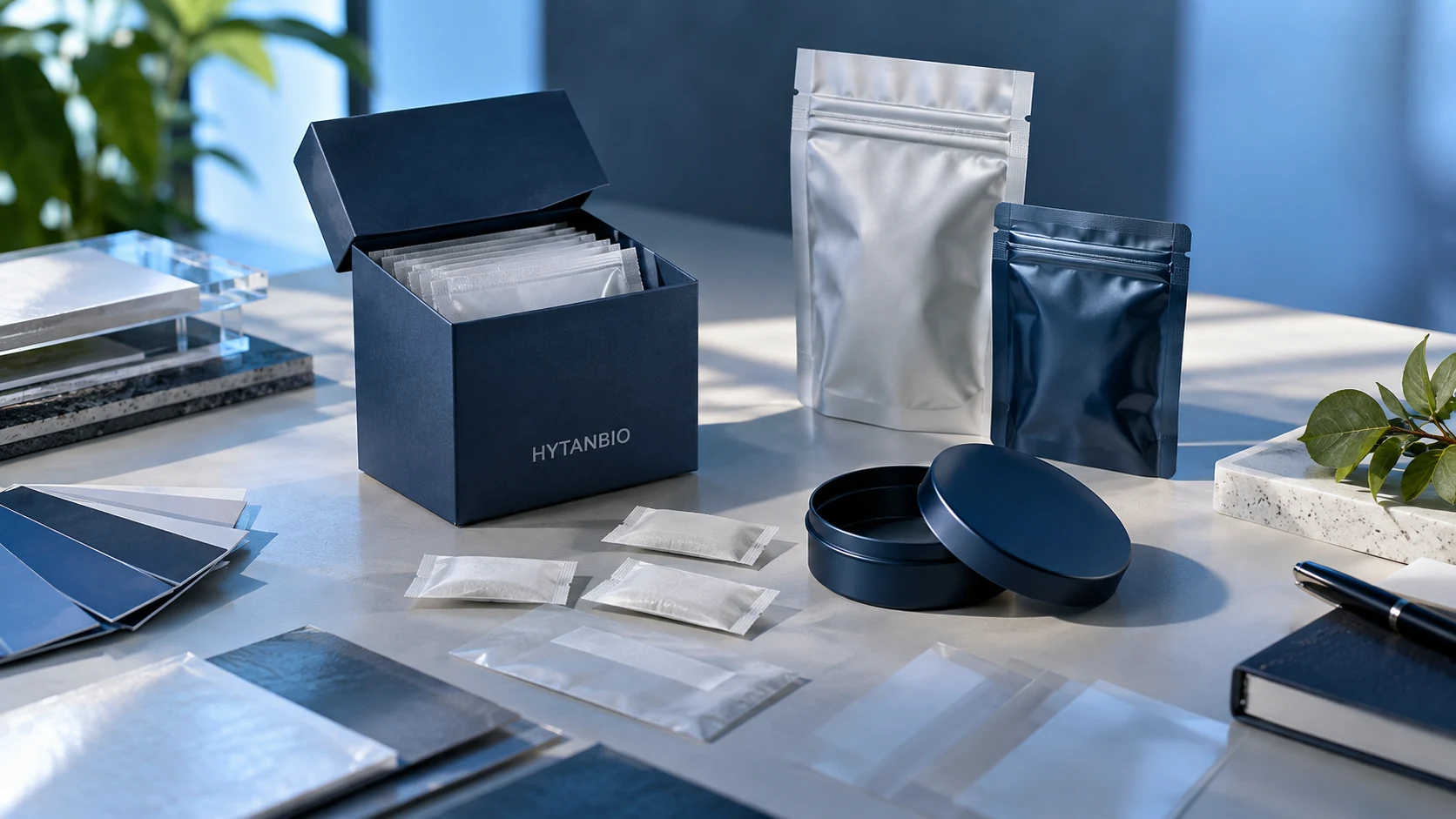 Oral Pouch Development — Packaging format concepts HYTANBIO illustrative business scene