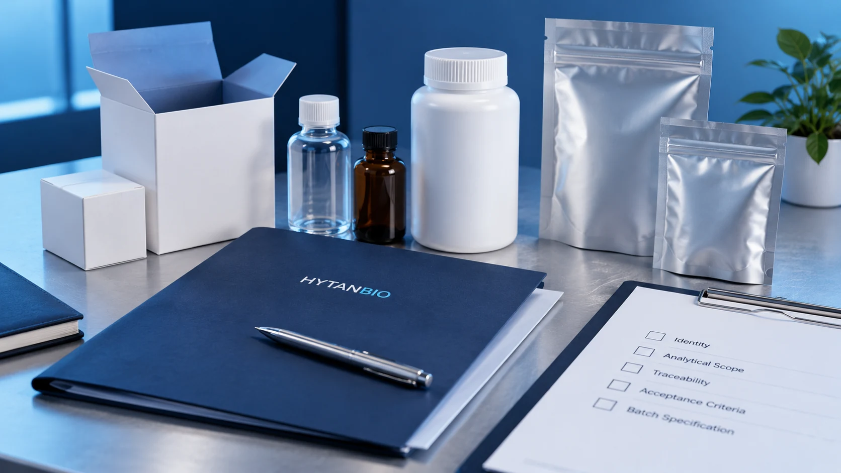 Quality and Batch Documentation — Packaging format concepts HYTANBIO illustrative business scene